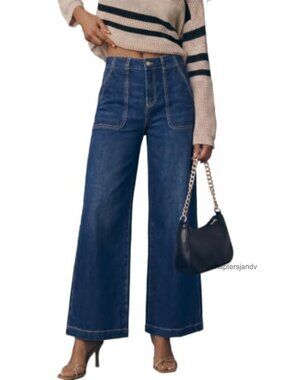 Wide Leg High Waisted Baggy Stretch Denim Jeans